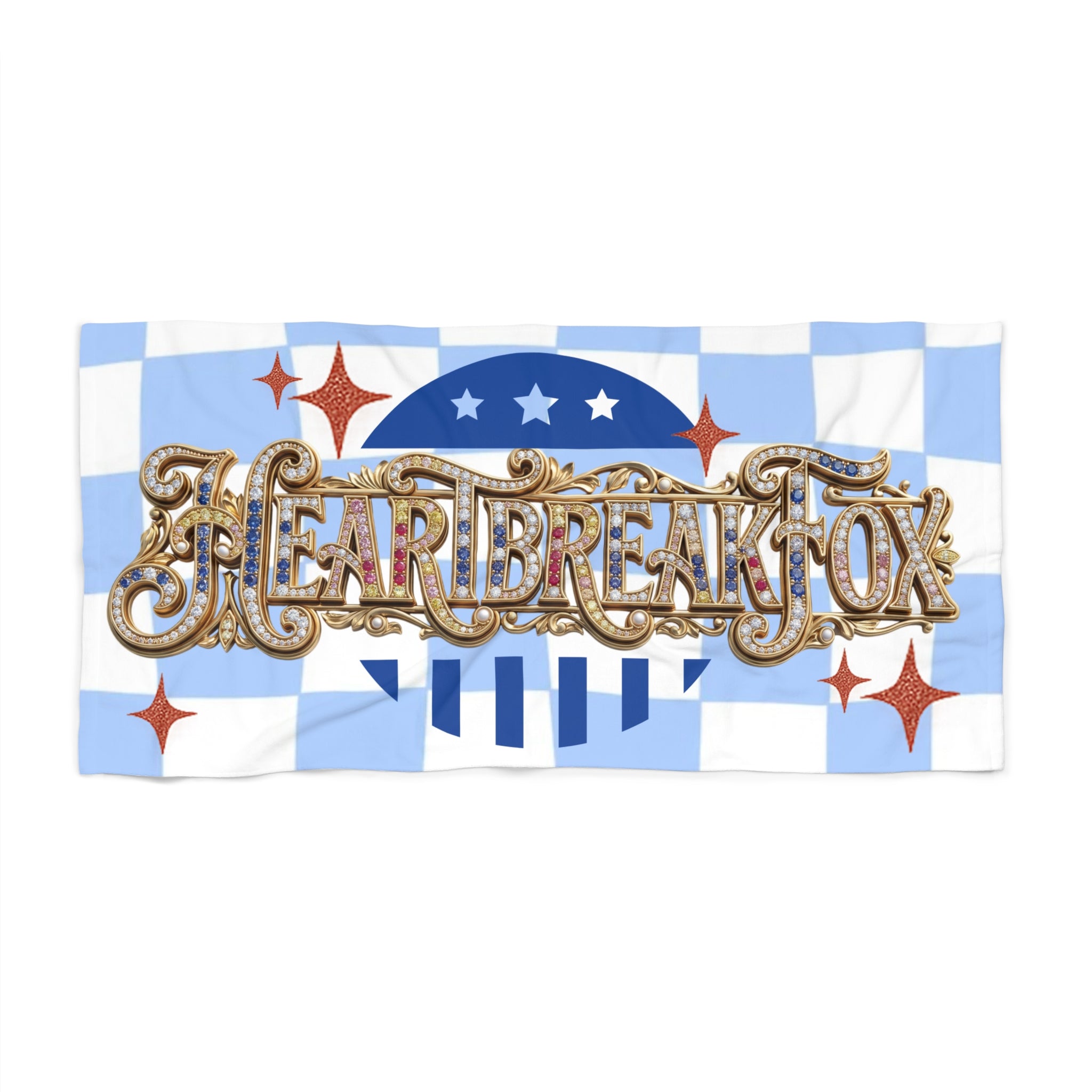 Heartbreak Fox Beach Towel — Retro Americana Stars & Stripes Design